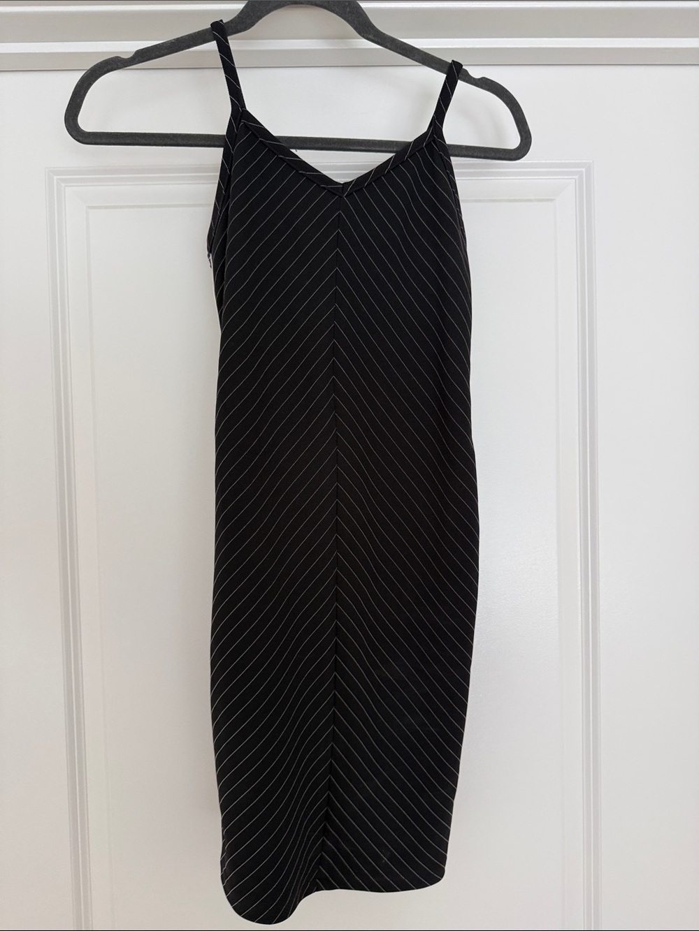 Sally Miller Black Pinstripe Spaghetti Strap Mini Dress